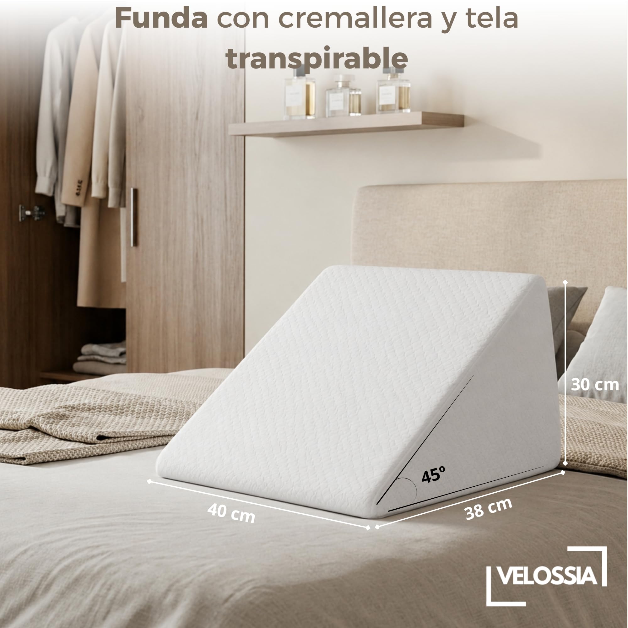 Almohada cuña antireflujo Adulto 30×40×48 cm, cojín Triangular ortopédico para Dormir Elevado, Mejorar la Postura, elevar colchón y piernas, Pillow for Sleeping, Almohadas de Lectura
