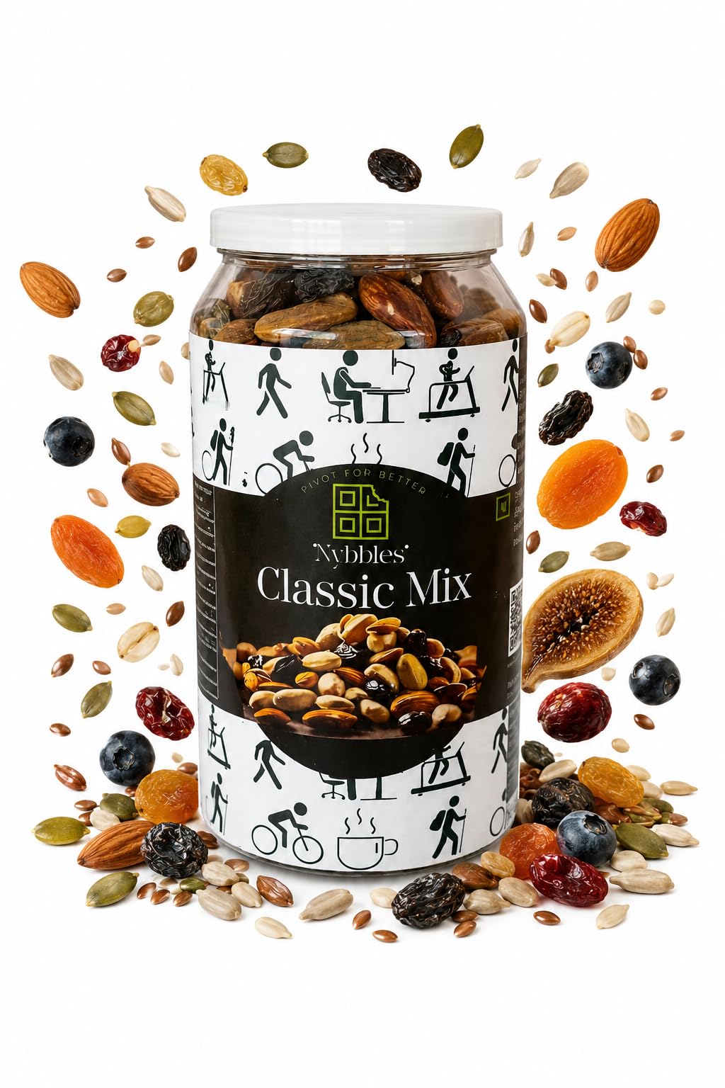 Nybbles Classic Mix – Healthy Seeds, Nuts & Dried Fruits Blend | Trail Mix with Berries | Rich in Fiber & Protein | Energy Snack | 250g Jar (Classic Mix)-image-4