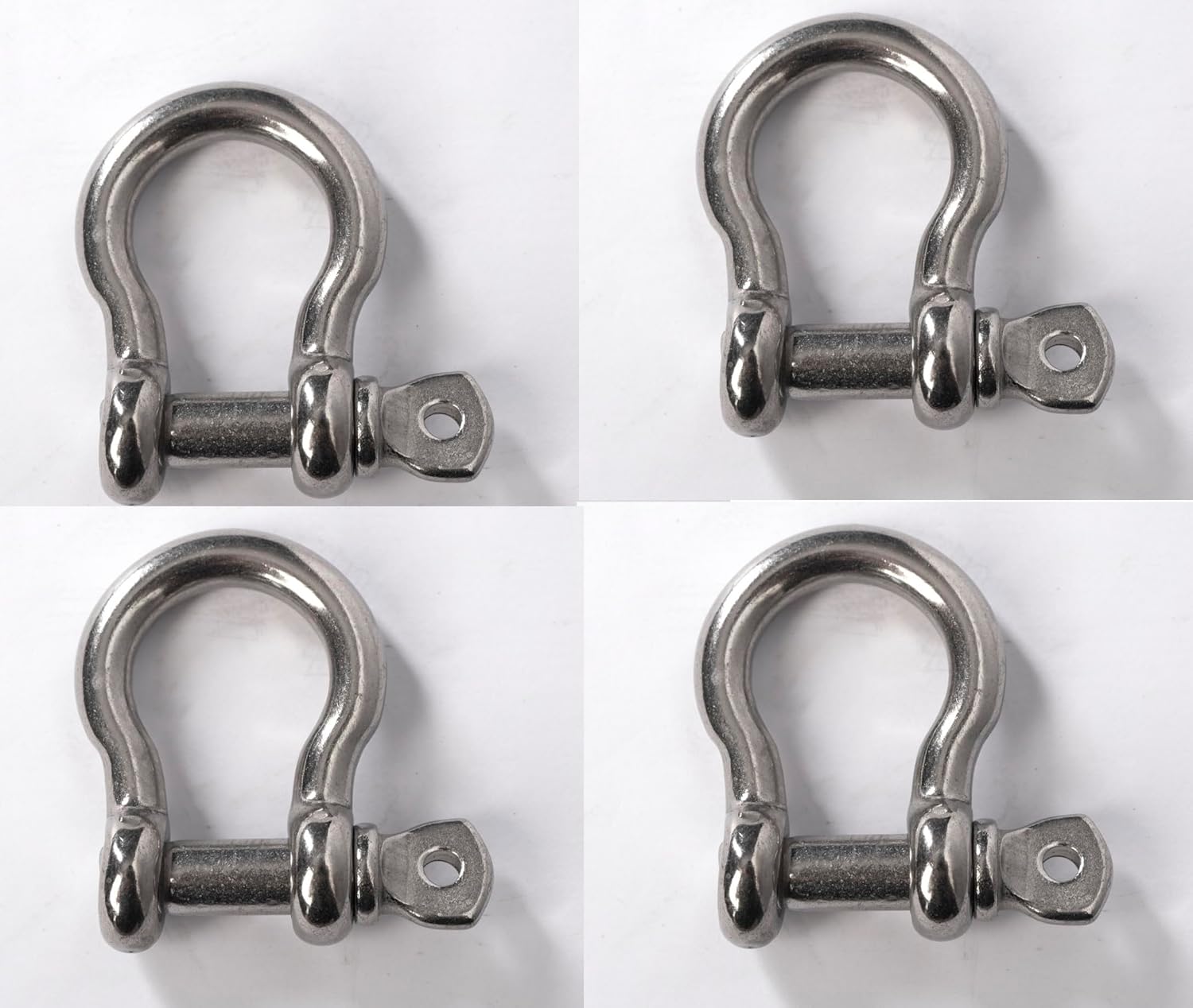 Hi-Gear 316 Stainless Steel Marine Bow Shackle, D Ring Screw Pin Clevis Heavy-Duty, 2,500 lbs Working Load Limit, Lifting, Rigging and Recovery, 3/8'' Diameter, Package of 4.