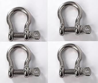 Hi-Gear 316 Stainless Steel Marine Bow Shackle, D Ring Screw Pin Clevis Heavy-Duty, 2,500 lbs Working Load Limit, Lifting, Rigging and Recovery, 3/8 Diameter, Package of 4.