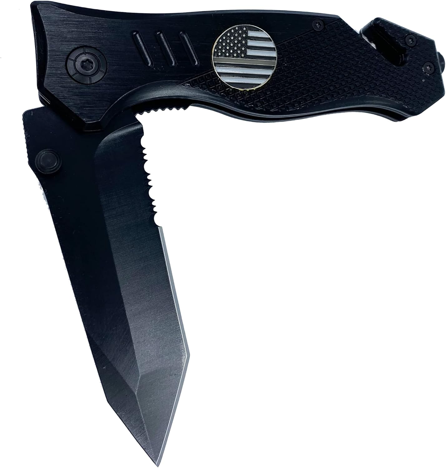 Thin Gray Line Collectible 3-in-1 Police Tactical Rescue Knife for Correctional Officers CO Corrections with Seatbelt Cutter, Steel Serrated Blade, Glass Breaker