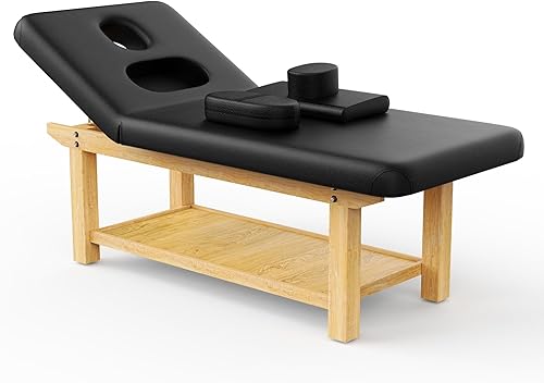 Miniatura 2 de Cama de masaje de madera ajustable y resistente, amplia mesa de masaje estacionaria para tratamiento, mesa de terapia física, cama facial