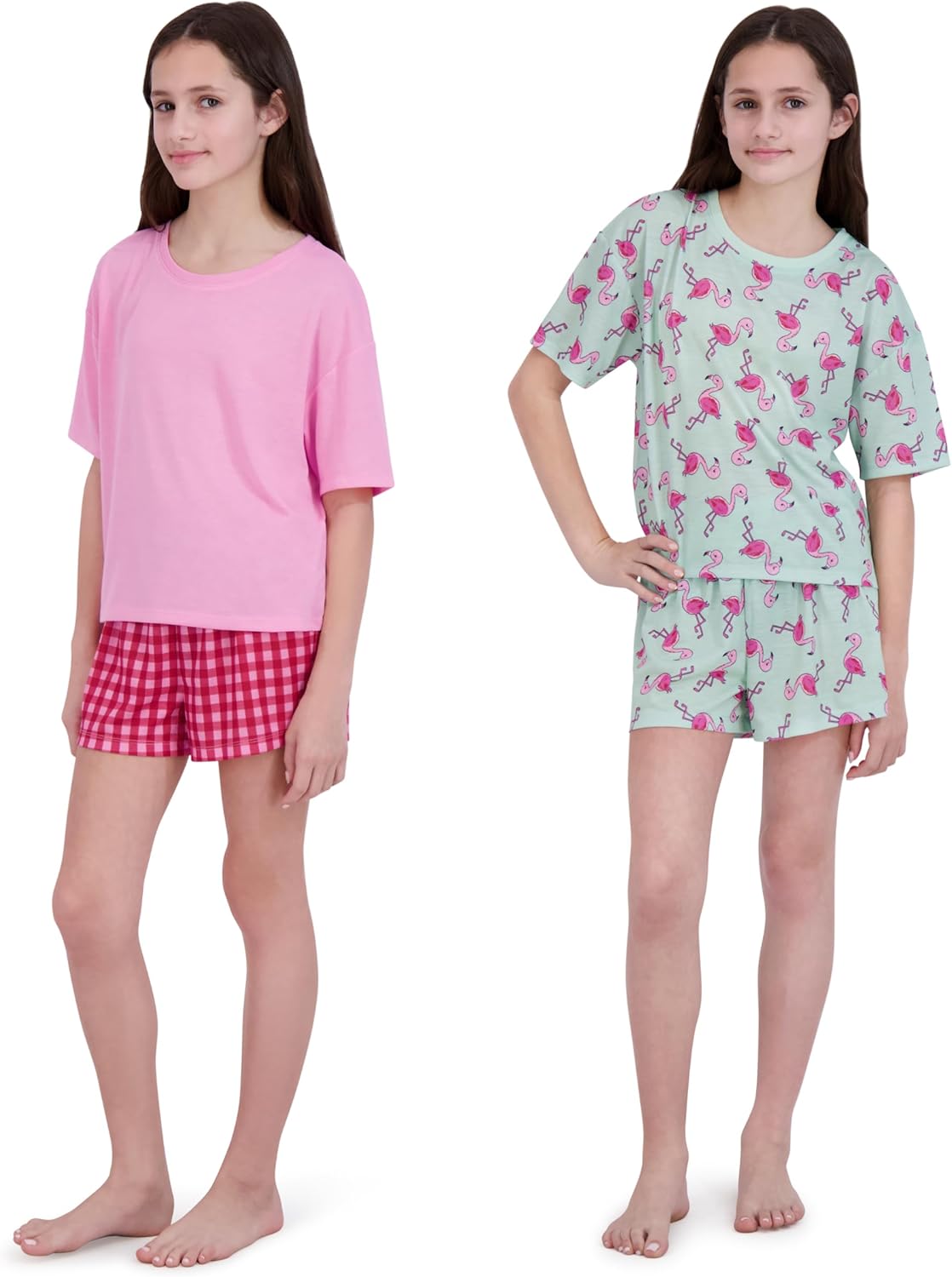 US Angels Girls Pajamas Sets- 4-Piece Cute Short Sleeve & Shorts PJ Set, Pink Girls’ Sleepwear, Kids Pajamas Sizes 5-16 - Image 2