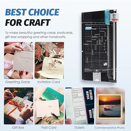 Miniatura 5 de Cortador de papel giratorio de 12 pulgadas, resistente, recortador de papel con 4 cuchillas diferentes para línea recta, ondulada, punteada,