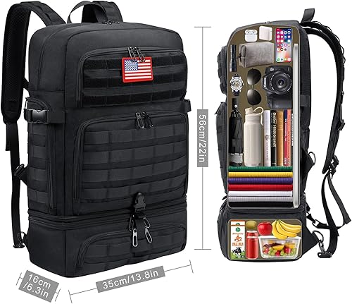 Miniatura 2 de BERTASCHE Mochila de almuerzo para hombre, mochila para laptop de 17 pulgadas para trabajo, viajes, camping, mochila táctica Molle, color negro