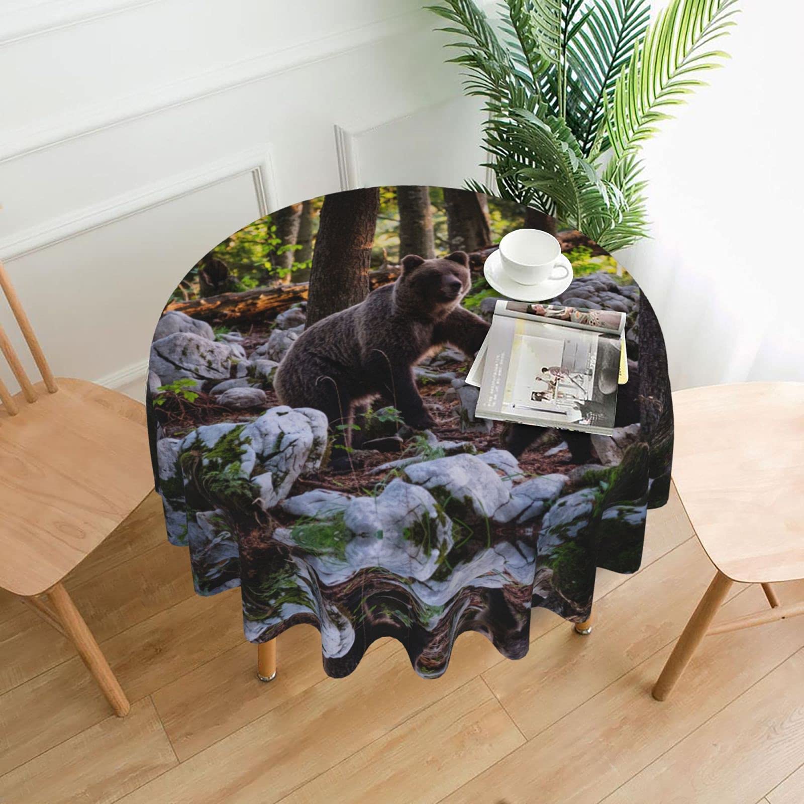 Lawenp Bear Decorative Round Table Cloths - 60 Inches in Diameter for Buffet Tables, Parties, Holiday Dinners.