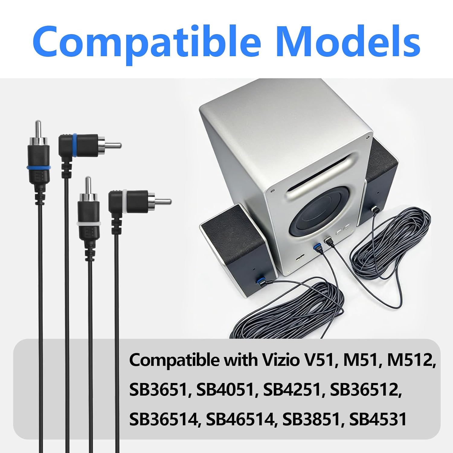 2Pcs Satellite Speaker Cable 26.3Ft Surround Sound Wire Compatible with Vizio V51 M51 SB3651 SB4051 SB36512 SB3851 （Blue+White）