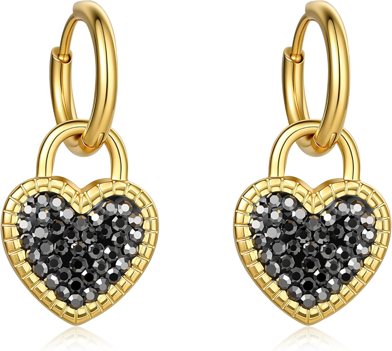 Gold Huggie Hoop Earrings for Women 14K Gold Plated Love Heart Dangle Drop Earrings with Sparkle Cubic Zirconia Hypoallergenic Padlock Jewelry Gifts for Birthday Anniversary Party