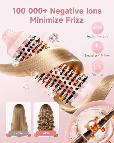 Vista 5 de Cepillo térmico redondo térmico de 1.5 pulgadas para cabello largo y seco, alisador con 3 ajustes de temperatura, cepillos de soplado para rizar