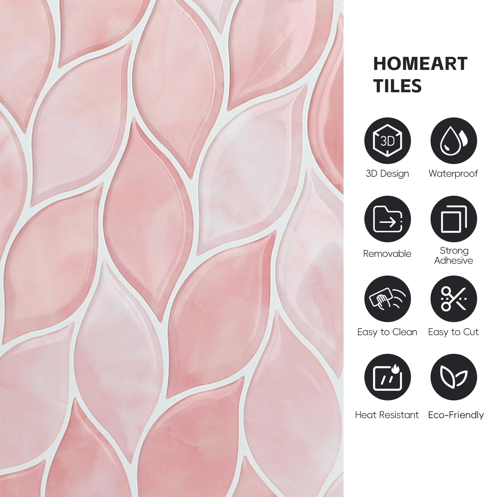 HOMEART Piastrelle autoadesive rosa per paraschizzi, autoadesive, adatte agli affittuari, per cucina e bagno (10 fogli)