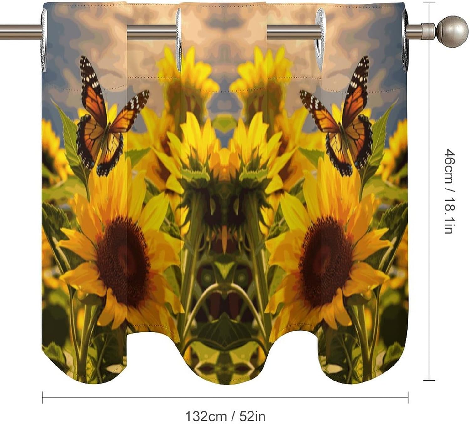 Small Window Curtains, Sunflower Butterfly Printed Mini Window Curtains Valance, Pocket Window Curtains are Suitable for Homes, Offices, Farmhouses, and Restaurants