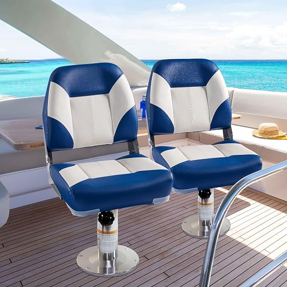 Boat Seating 2 Pack Fold-Down Fishing Boat Chair Blue and White