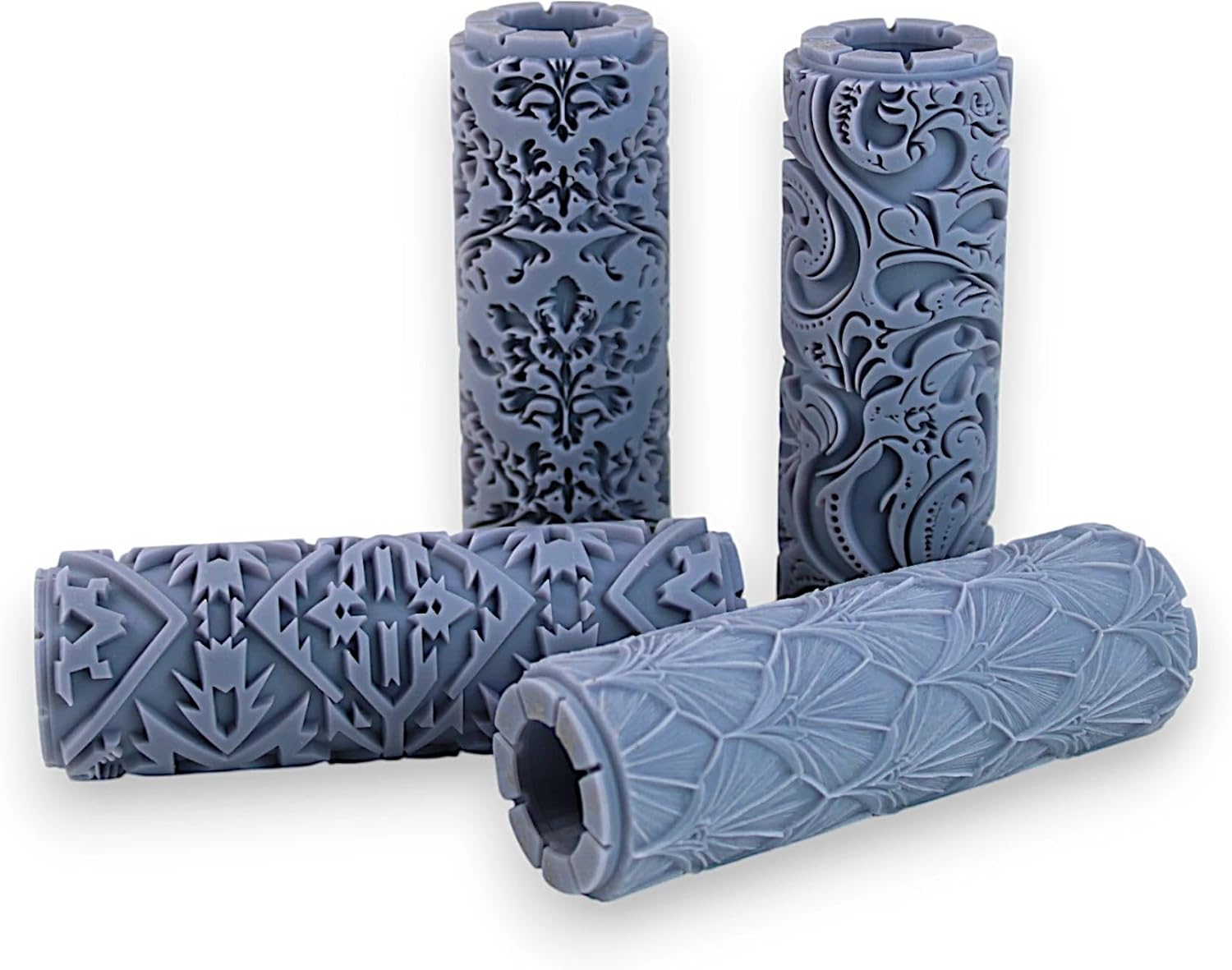 Timeless Patterns Collection Clay Texture Rollers 4-Pack (4") - Seamless Set #01 - Embossing Pattern Rollers for Polymer & Ceramic Clay, Pottery & Crafts
