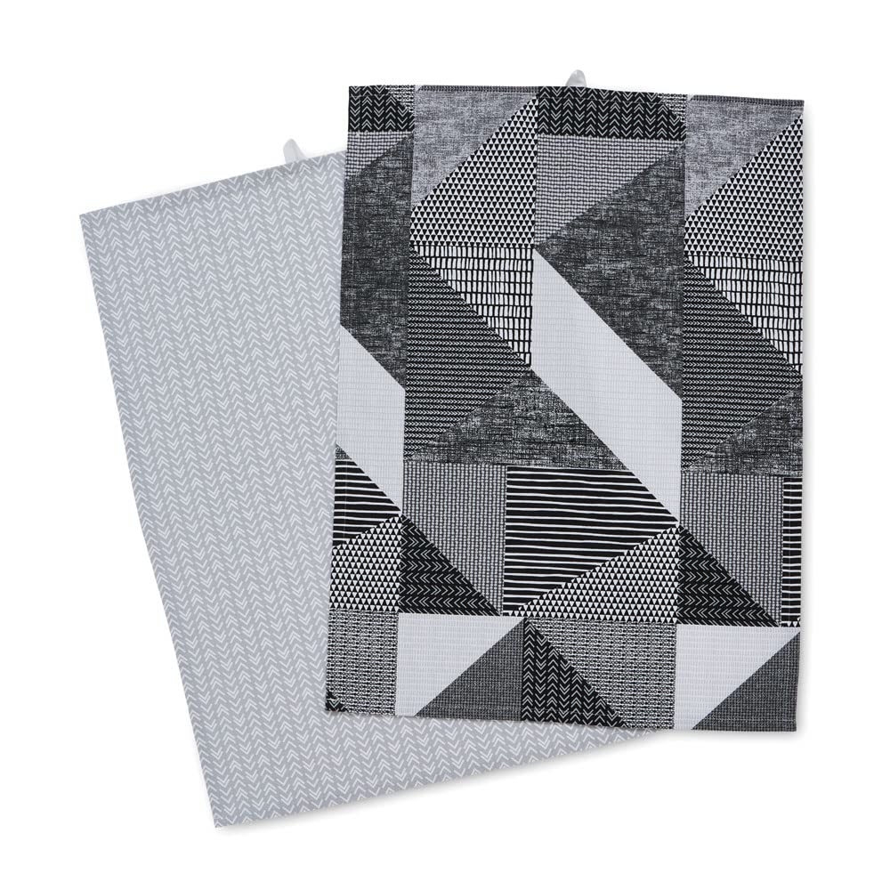 Catherine Lansfield Grey 'Larsson Geo' Tea Towel Pair In