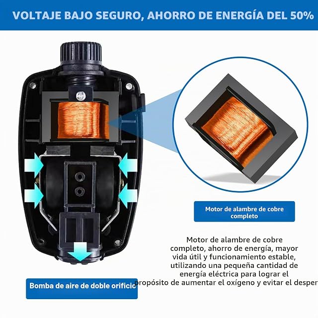 Foto 4 de 7 de Bomba de aire para acuario, bomba de oxígeno ajustable de 3,5 W, bomba de oxígeno silenciosa