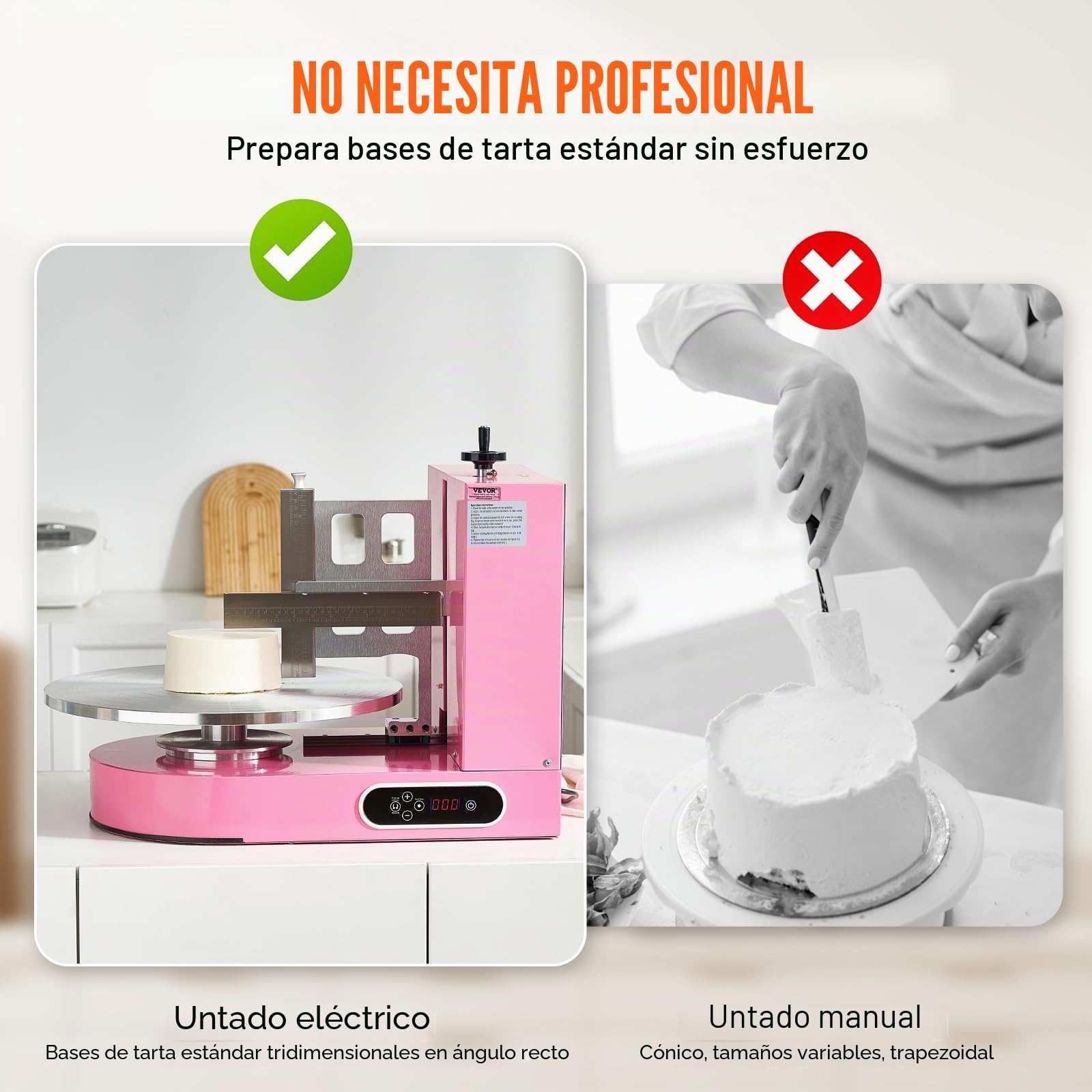 VEVOR Máquina para Decorar Pasteles, para Untar y Cubrir Crema para Pasteles, Bajo Ruido, Plato Giratorio con Raspador Ajustable, Velocidad de Rotación de 25-320 RPM, Rosa, 700 x 500 x 550 mm