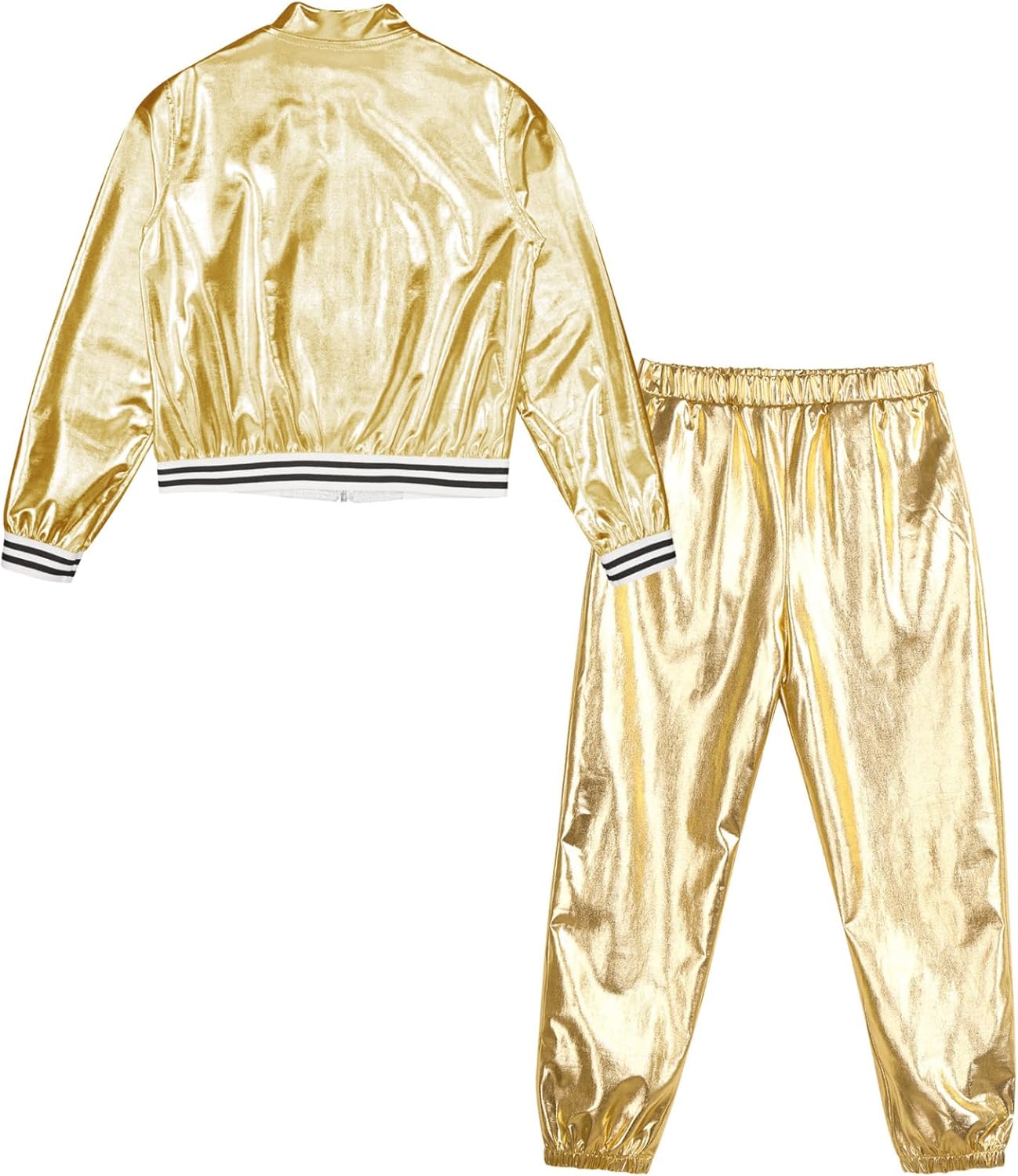 Jugaoge Kids Girls Shiny Metallic Dance Performance Costume Hip Hop Street Dance Dancewear Workout Tracksuit