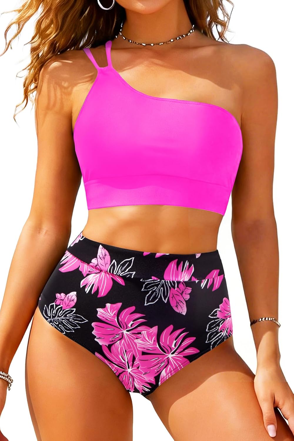 Yonique Women's High Waisted Bikini - One Shoulder Two Piece Swimsuits 2026 Tummy Control Full Coverage Bathing Suits