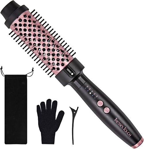 Tresses Touch Thermal Brush, 1.5" Curling Brush, Heated Round Brush with Ionic Technology, 5 Heat Settings, 1 Hour Auto-Of...