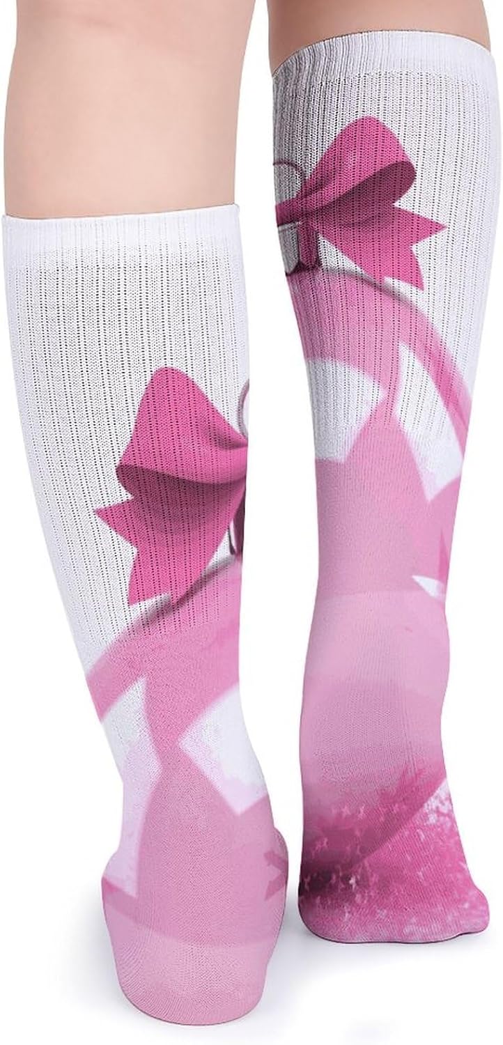 Breathable Crew Sock, Moisture Wicking, Athletic Calf Socks, Cozy | Pink Christmas Ball Compression Socks for Women Men, Lightweight High Work Socks for Business, Casual