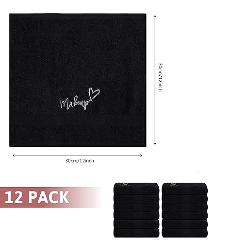 Miniatura 3 de Zuperia Paño de lavado desmaquillante, 100% algodón, suave, de secado rápido, para manos y maquillaje, 12 x 12 pulgadas (paquete de 12, negro)