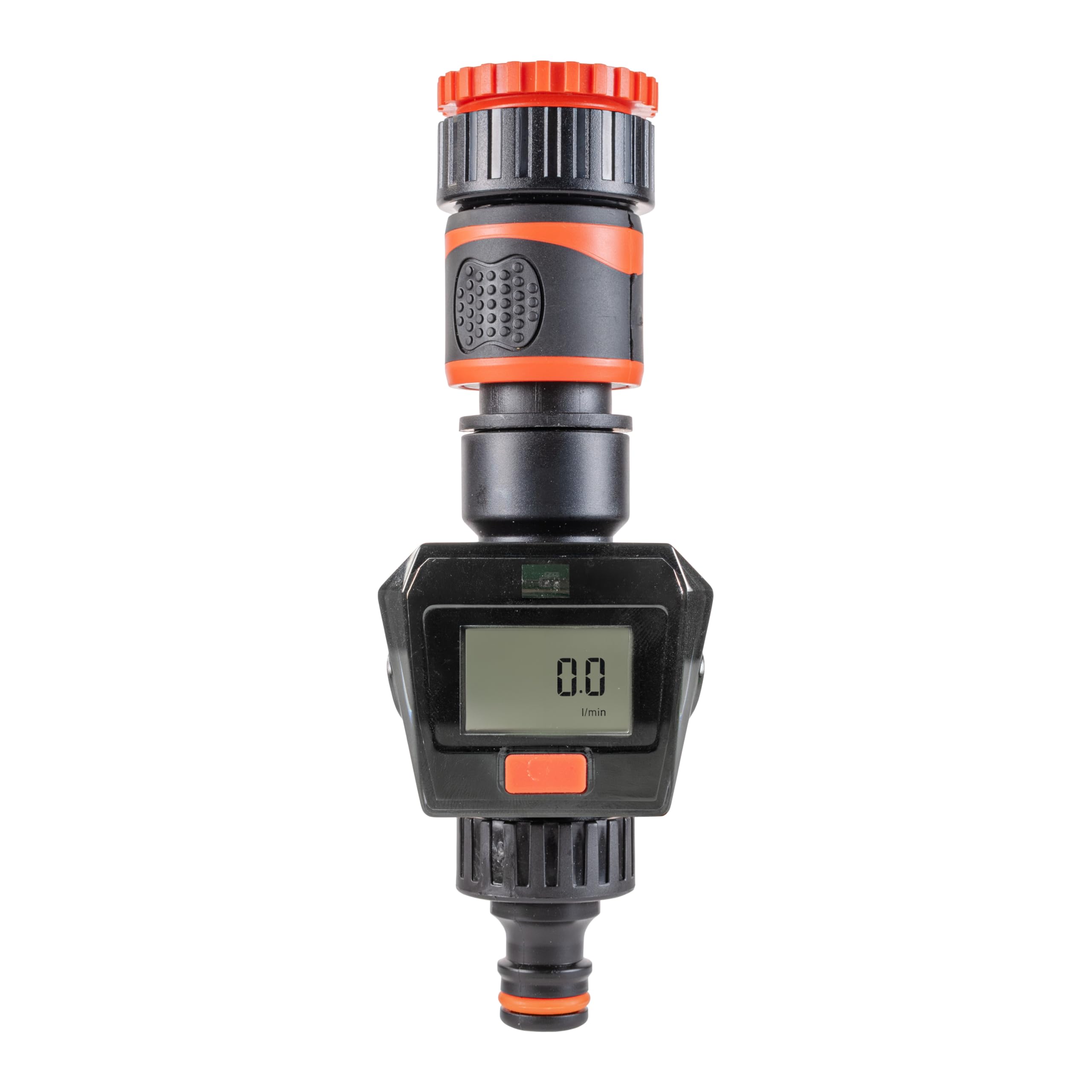 B2C Water Flow Meter Garden Watering Measure Tap Connector Quick Connect 3/4" Orange Digital Display Accurate Usage Reader