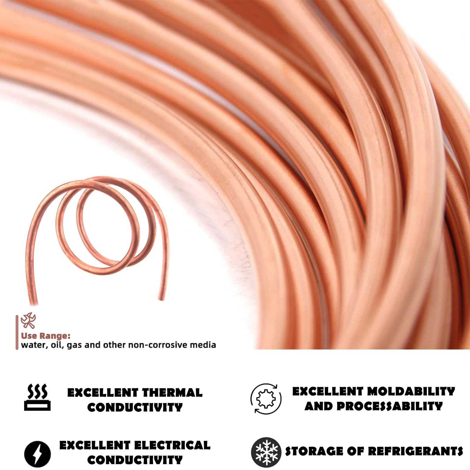 Rura okrągła miedziana, Miedziana rura okrągła T2 Wężownica rurowa 3 metry do instalacji chłodniczych HVAC w wielu rozmiarach(5x1.0 mm)