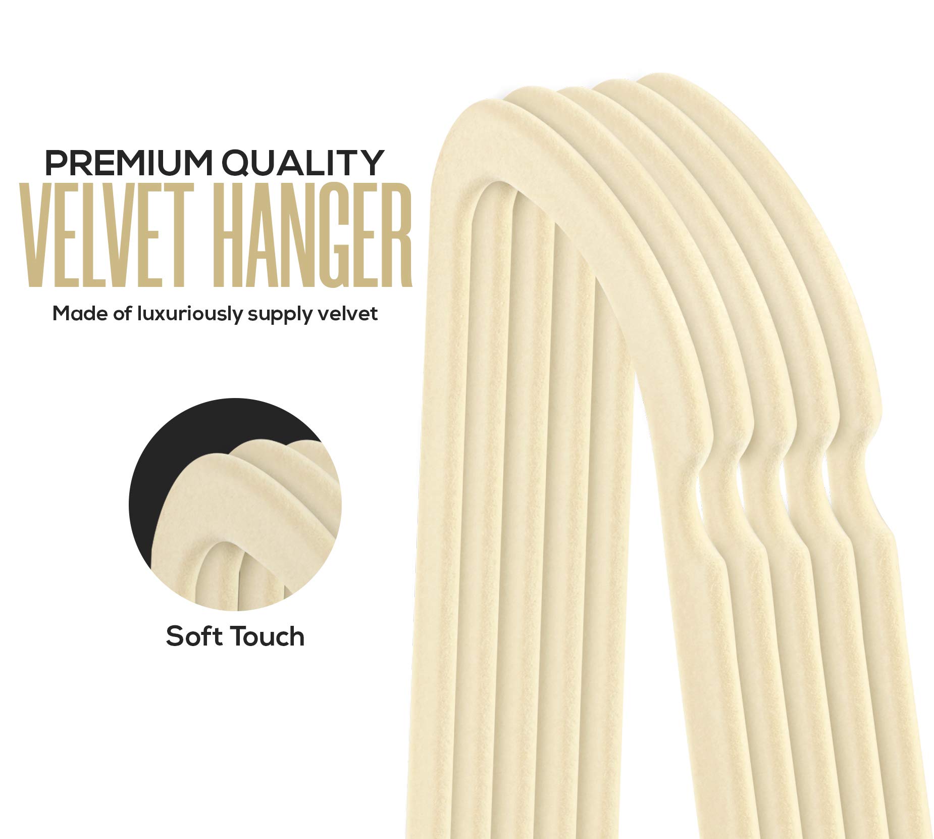 Utopia Home Grucce in Velluto Antiscivolo – Appendini Resistenti con Fermacravatte, Salvaspazio e Ultra Sottili, Ideali per Giacche, Cappotti e Maglioni (Avorio, Set da 50)