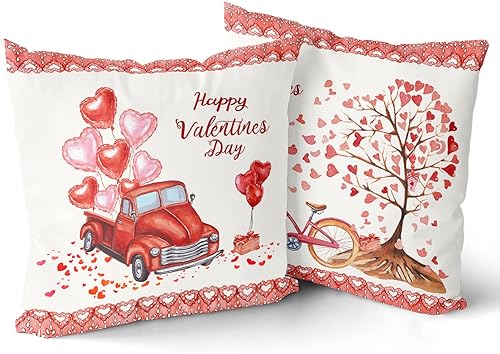 Miaoquhe Juego de 2 fundas de almohada para el Día de San Valentín de 18 x 18 pulgadas fundas de almohada decorativas de algodón para camión globos