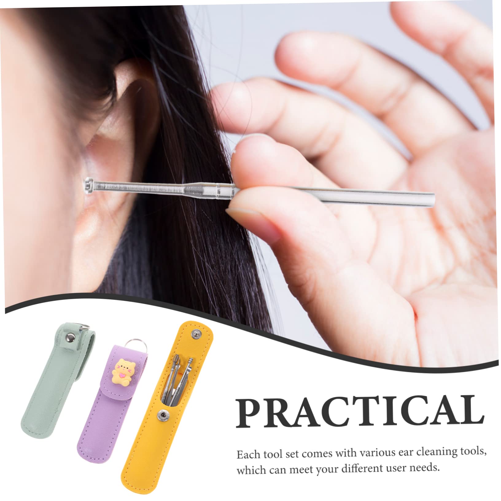 COLLBATH Stainless Steel Ear Cleaning Tools 3 Sets of Earwax Spoon Set Ear Cleaner Safe for Home Use