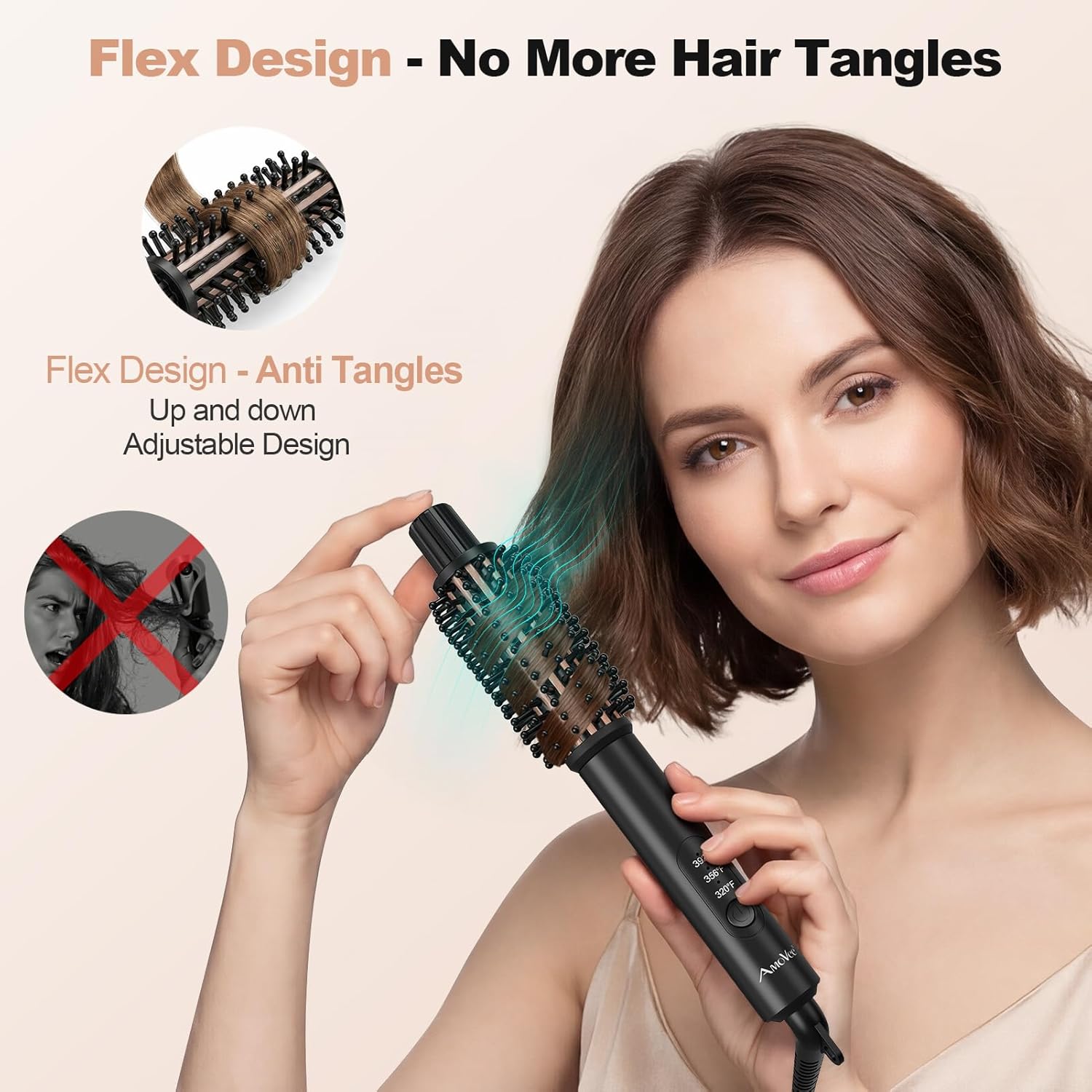 Brush Curling Iron,Curlings Iron for Short Hair 3 Temperature Adjustable,Curling Iron Brush 1 Inch with 30s Fast Heat Anti-Scald Anti-Tangle Negative Ion Travel Size Dual Voltage