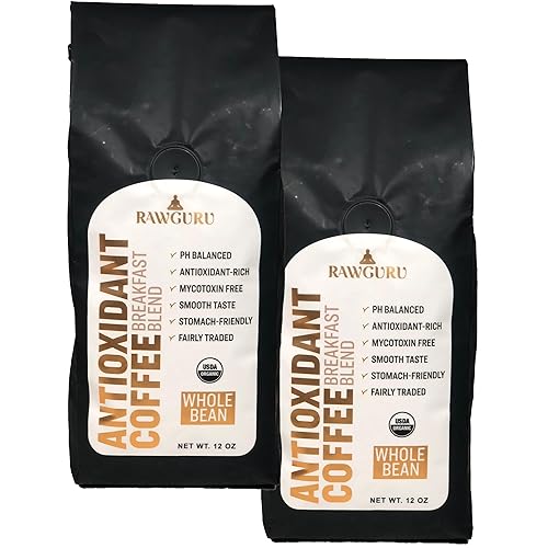 Miniatura 4 de RawGuru Mezcla de desayuno de café antioxidante orgánico, sin gluten, comercio justo, cultivado en sombra y certificado Rainforest Alliance, grano