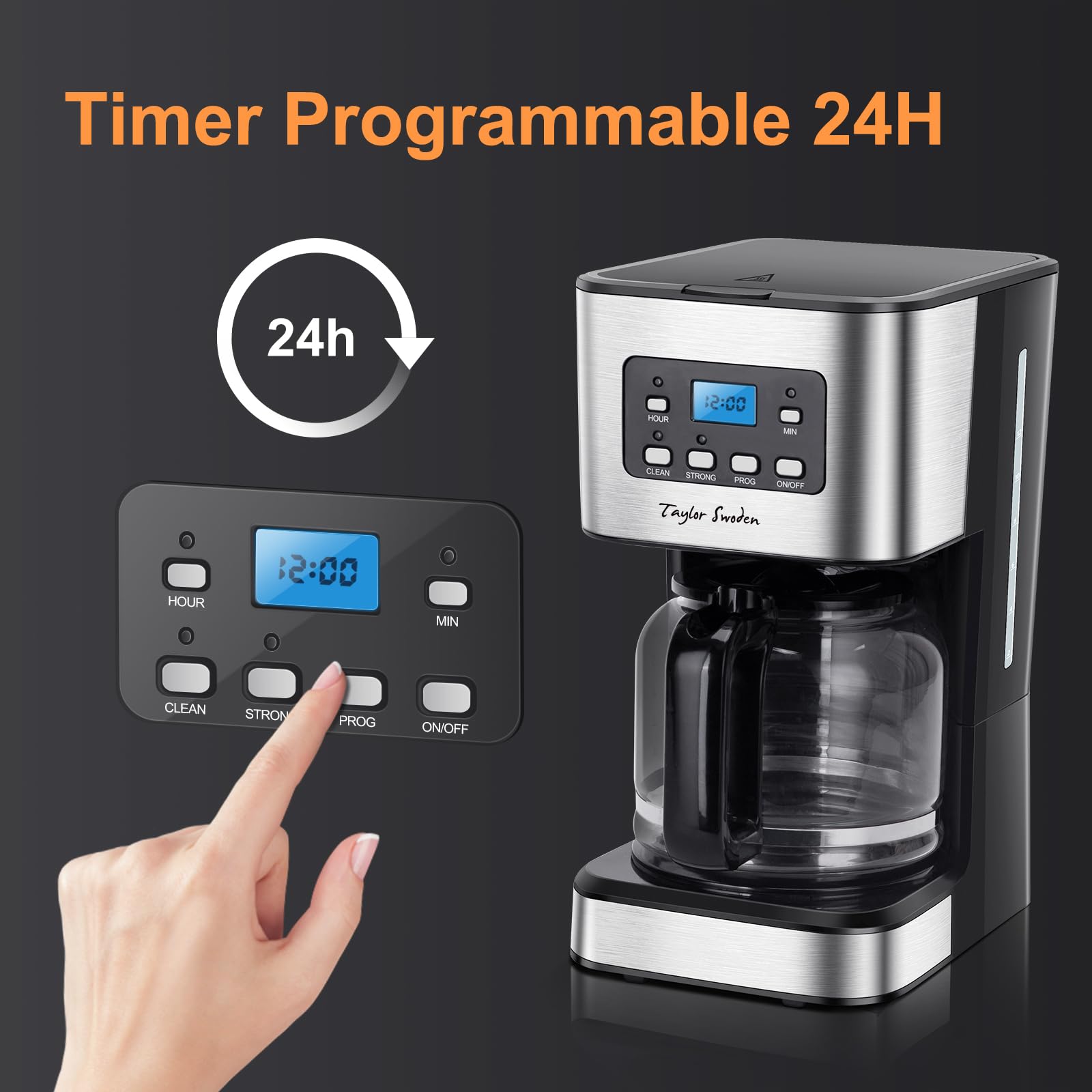 Taylor Swoden Darcy 950W Kaffeemaschine mit Timer 1.5L Filterkaffeemaschine 12 Tassen BPA-frei Schwarz