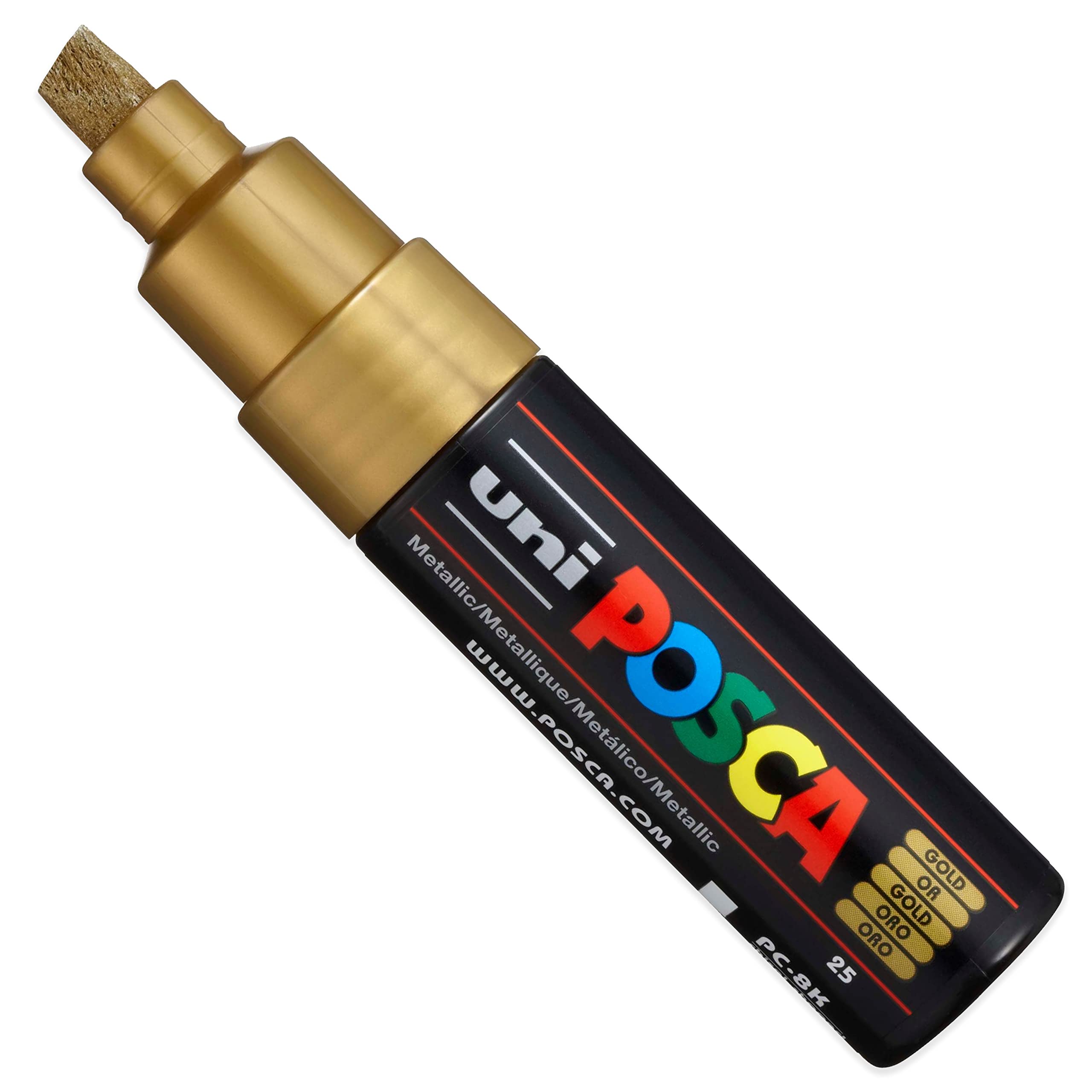 Posca PC-8K - Rotuladores permanentes a base de agua, punta de cincel de 8 mm, juego de 20,32 cm, cartera de plástico, tonos metálicos