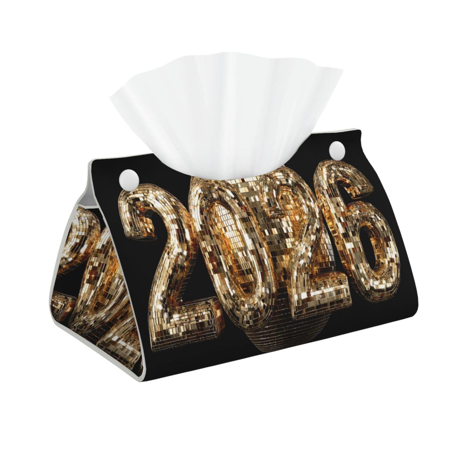 2026 in Golden Numbers with Tissue Box Cover Rectangle Pu Leather Tissue Box Holder for Car Bathroom Bedroom Desk Tabletop Decor