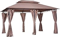 Outsunny 10' x 13' Patio Gazebo with Curtains, Double Vented Roof & Rust-Resistant Steel Frame - Khaki Outdoor Canopy Shelter