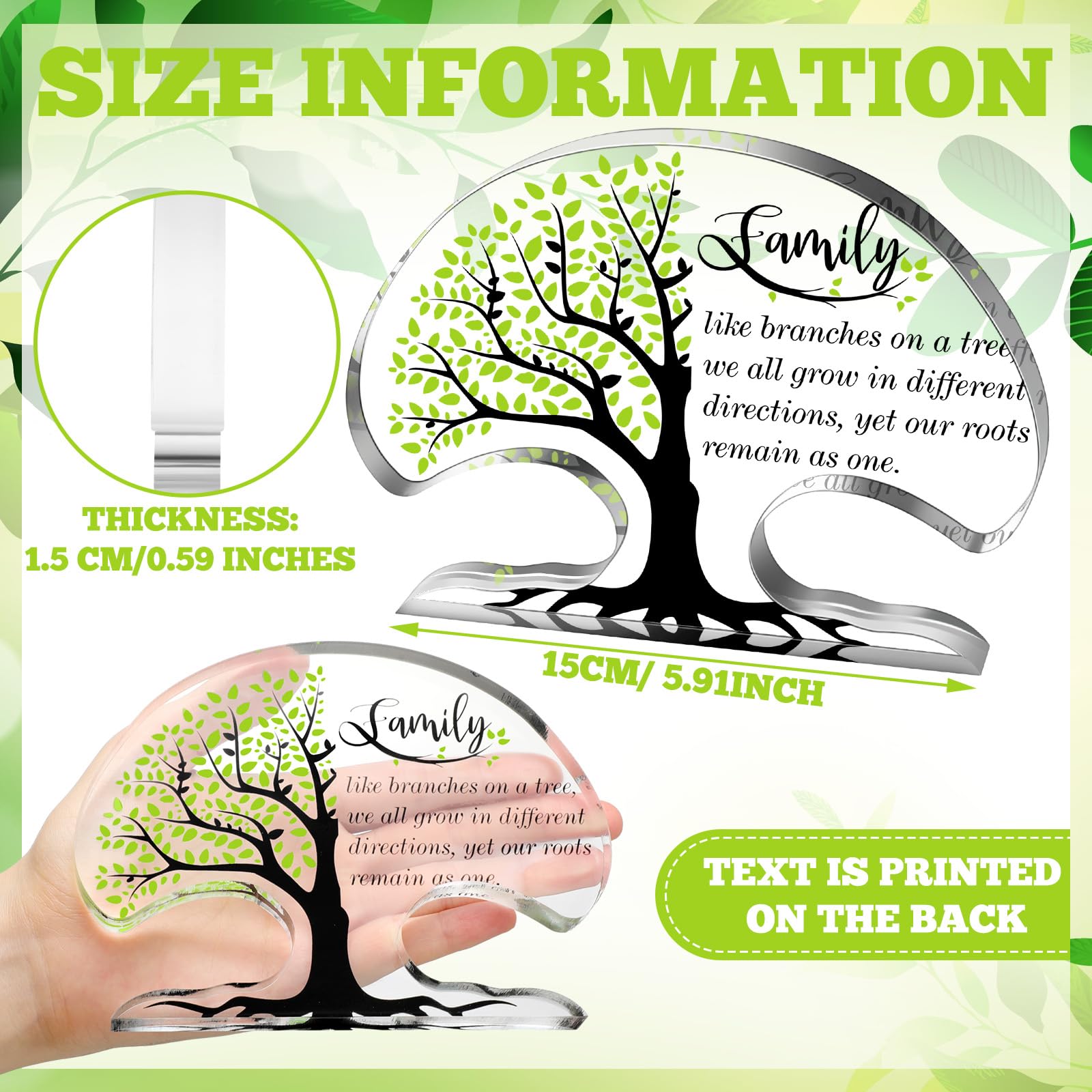Jetec Family Reunion Gifts Tree Shaped Acrylic Keepsake Plaque Inspirational Desk Signs Heartwarming Family Members Gifts for Home Office Desk Shelf Table Decor
