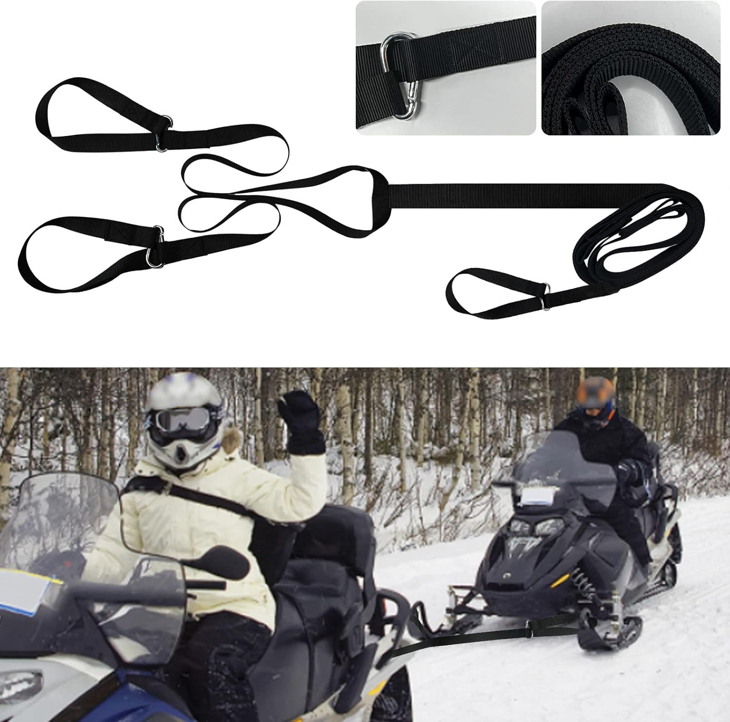 HeavyDuty Snowmobile Tow Rope, 1.5 inches Width Thickened