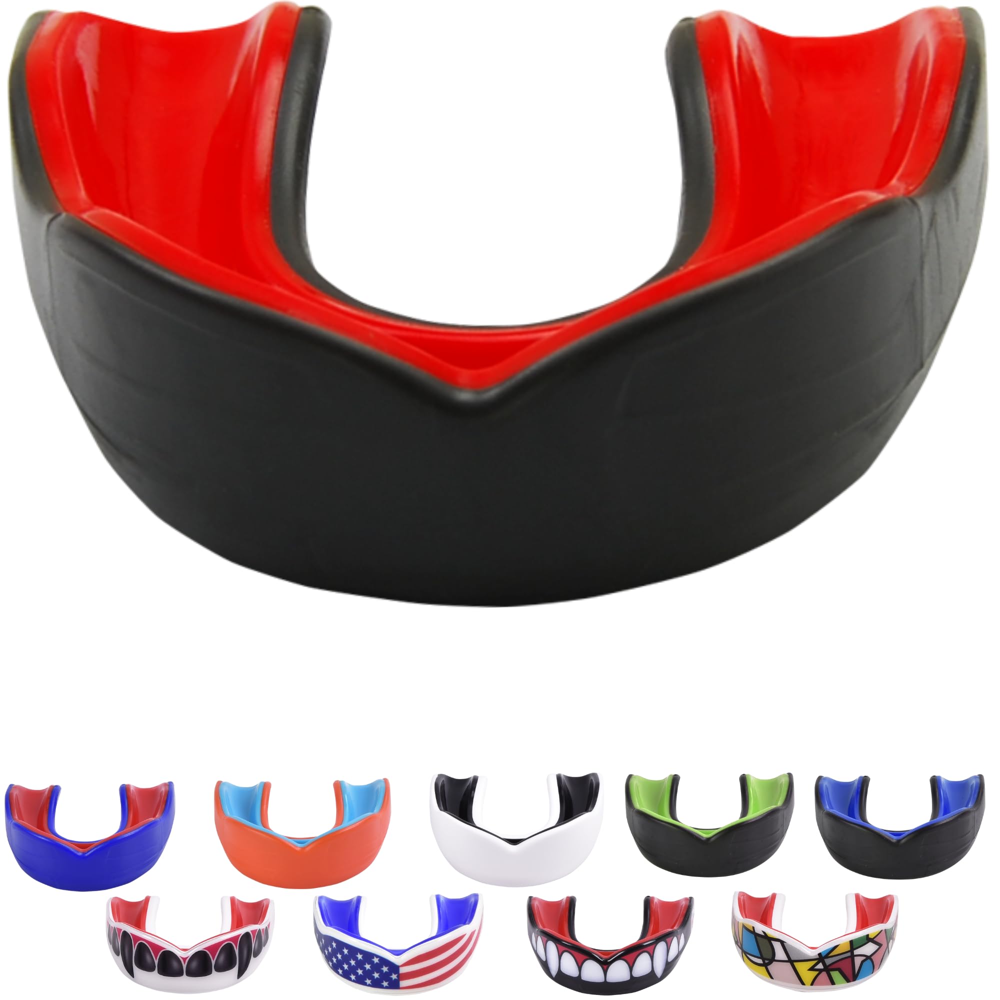 Oral Mart Adult Sports Mouth Guard (USA Flag, Fangs, 15+ Colors to Choose from) - Mouthguard for Football, Boxing, Karate, Martial Arts, Rugby, MMA,