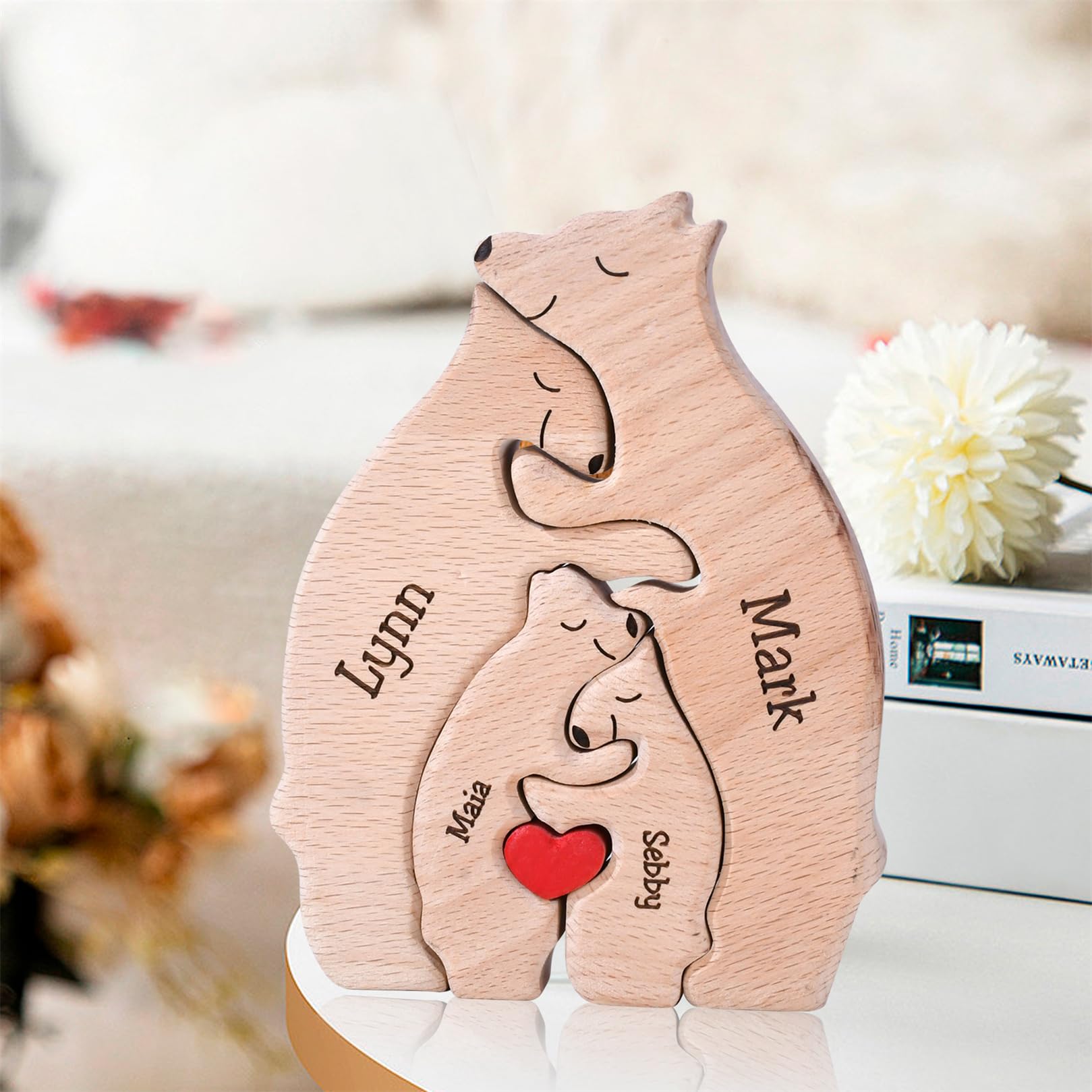 Personalized Wooden Bear Family Puzzle | Custom Name Wood Art For Home Decor | Gift For Mom, Dad, Housewarming | Heartwarming Family Keepsake - View #5