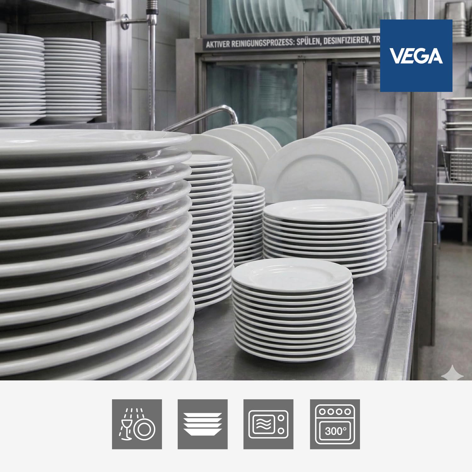 VEGA Base Teller flach 60 Personen – Ø 21 cm, Hotelporzellan weiß, spülmaschinenfest, mikrowellengeeignet, stapelbar – für Vorspeise, Salat, Dessert, Kuchen & Buffet – Robuste Gastro-Qualität