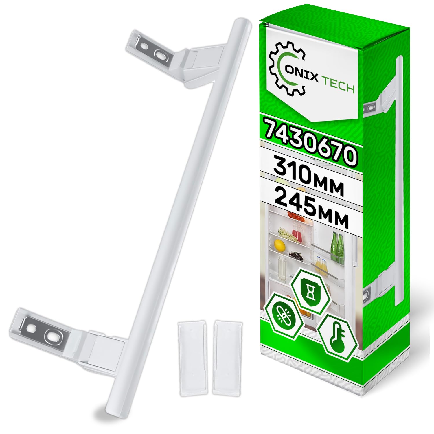 Tirador Frigorifico y Congelador 310x113x25mm 7432602 7430670 para Liebherr | Kit Incluye 2 Tapones - Garantía de 10 Años - ONIX TECH