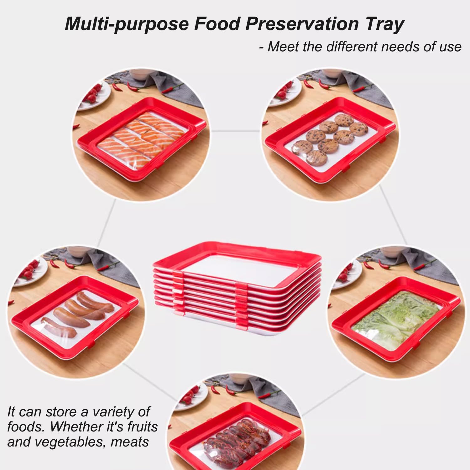 Set di vassoi per la conservazione degli alimenti, design impilabile, riutilizzabile ed ecologico, mantiene il cibo fresco più a lungo
