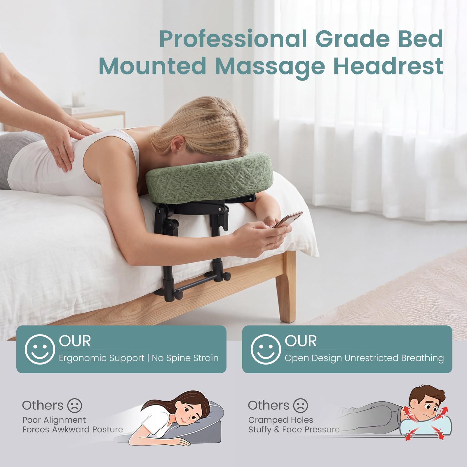 Massage Kopfstütze für Bett - 180° Verstellbare Gesichtskissenhalterung mit U Kissen - Massage Tischaufsatz passend Matratzen 14-45 cm - Massages Matratzenauflage für SPA Erholung nach Augen OP