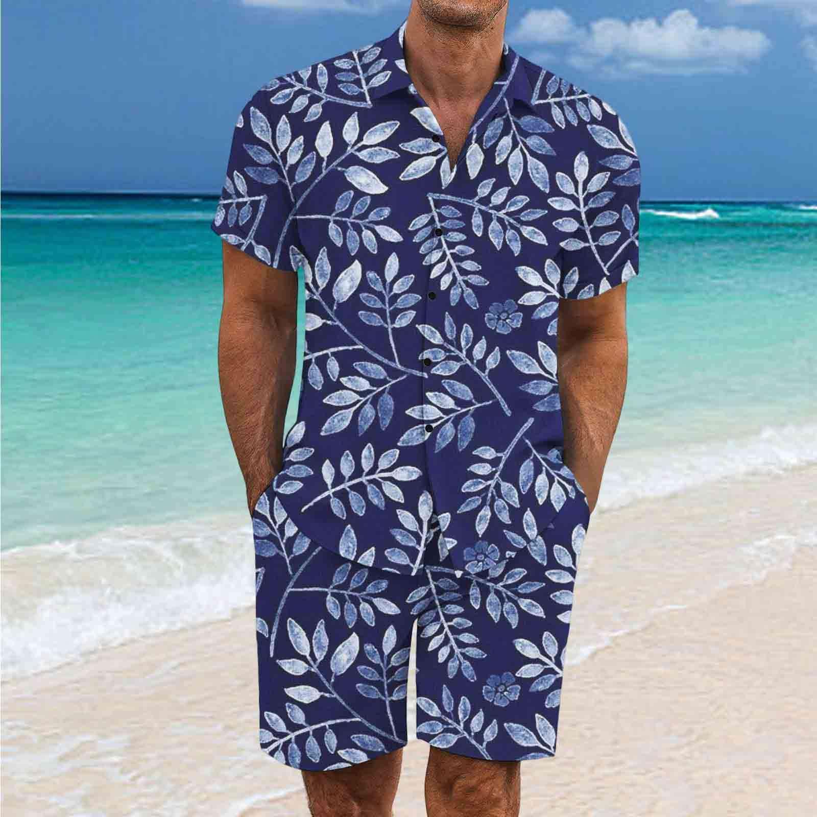 2 Pezzi Uomo Estiva Traspirante in Misto Lino - Completo Stampato e Pantaloncini Tute da Sportivo Completo Leggero Estivo Traspirante Italiana Outift per Vacanza e Tempo