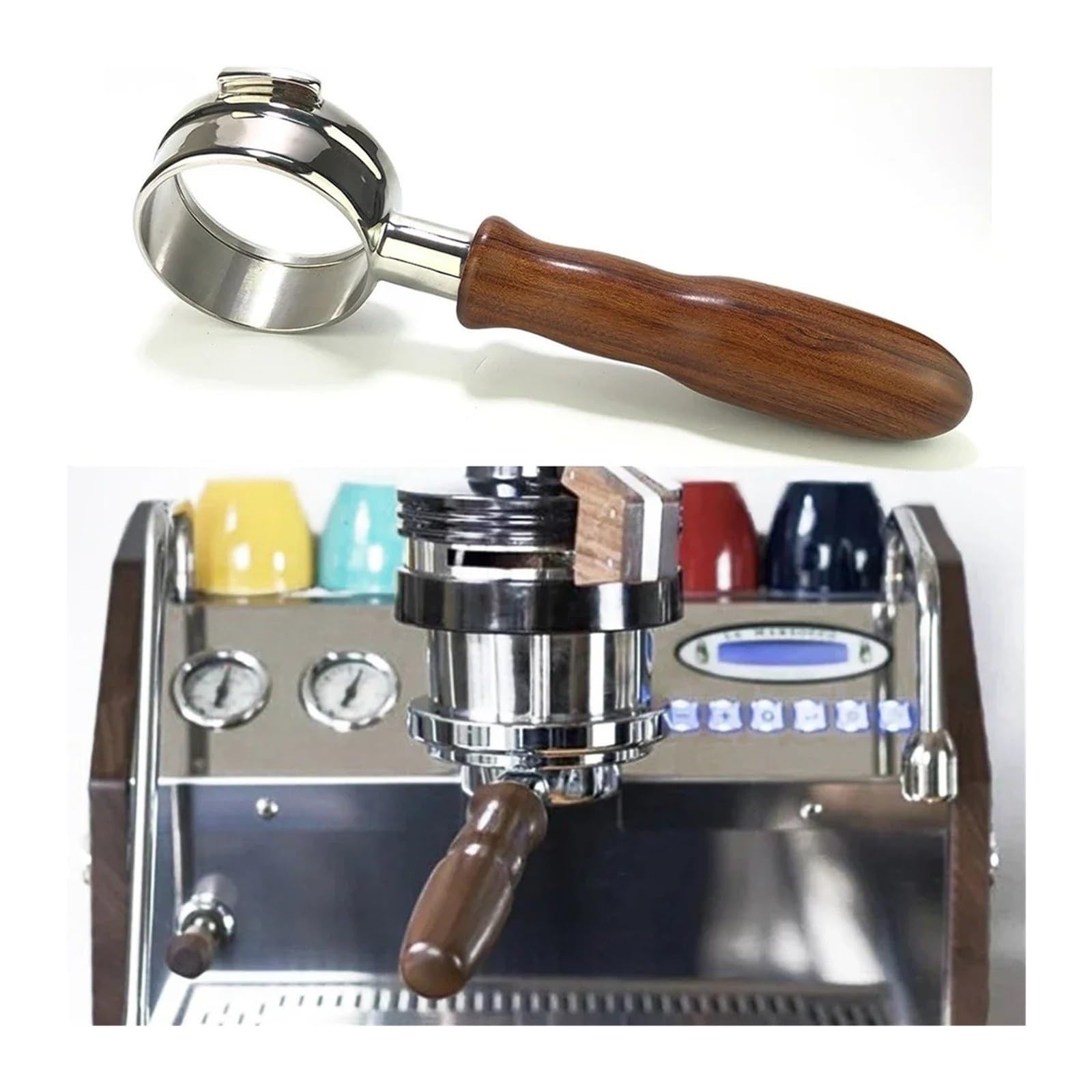Portafiltro Sin Fondo De Café,Compatible Con La Marzocco E61 GS3 LINEA | CLASSIC FB70 FB80 GB5 Wood Handle Reemplazo Antideslizante(51mm)