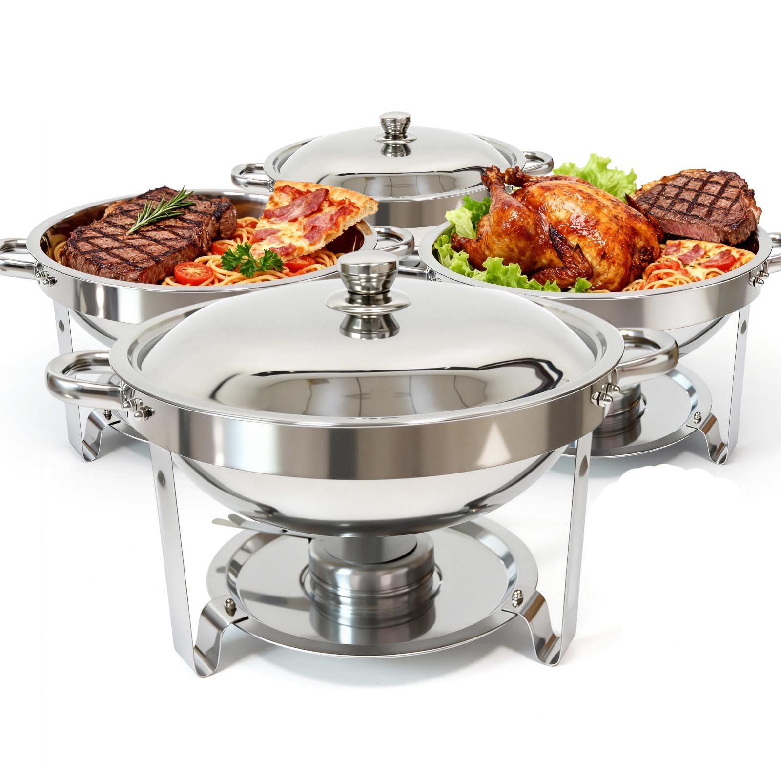 Photo 1 of 6QT Chafing Dishes for Buffet, 304 Stainless Steel Food Pan with, Round Chafing Dish Buffet Set of 4 Pack Food Warmer, Food Warmers for Parties Buffet Catering Events Dinners, Silver