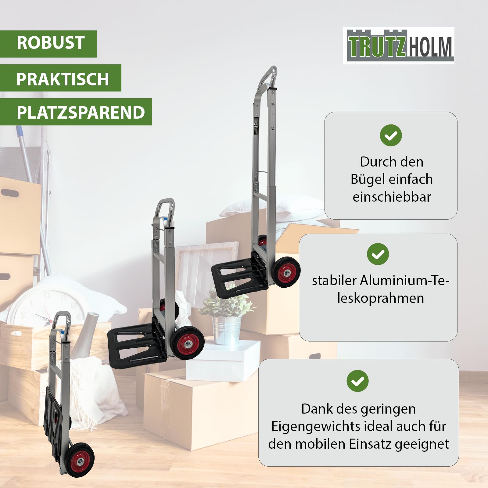 TRUTZHOLM Alu Sackkarre klappbar Transportkarre Stapelkarre Handkarre Karre (90 kg - Teleskop)