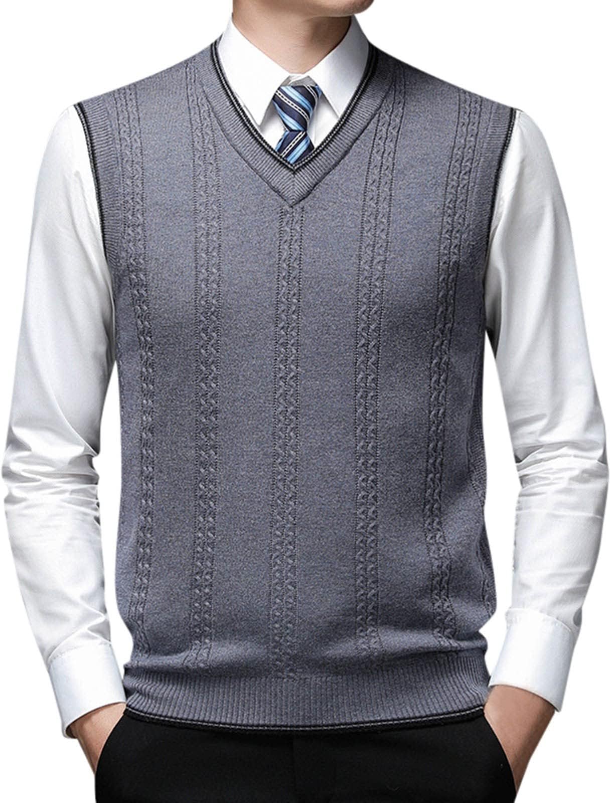 Men's Sweater Vest Sleeveless Jumper Casual Business Knitted Tank Tops V Neck Knitted Sweater Vest Twisted Knitted Pullover Regular Fit Winter