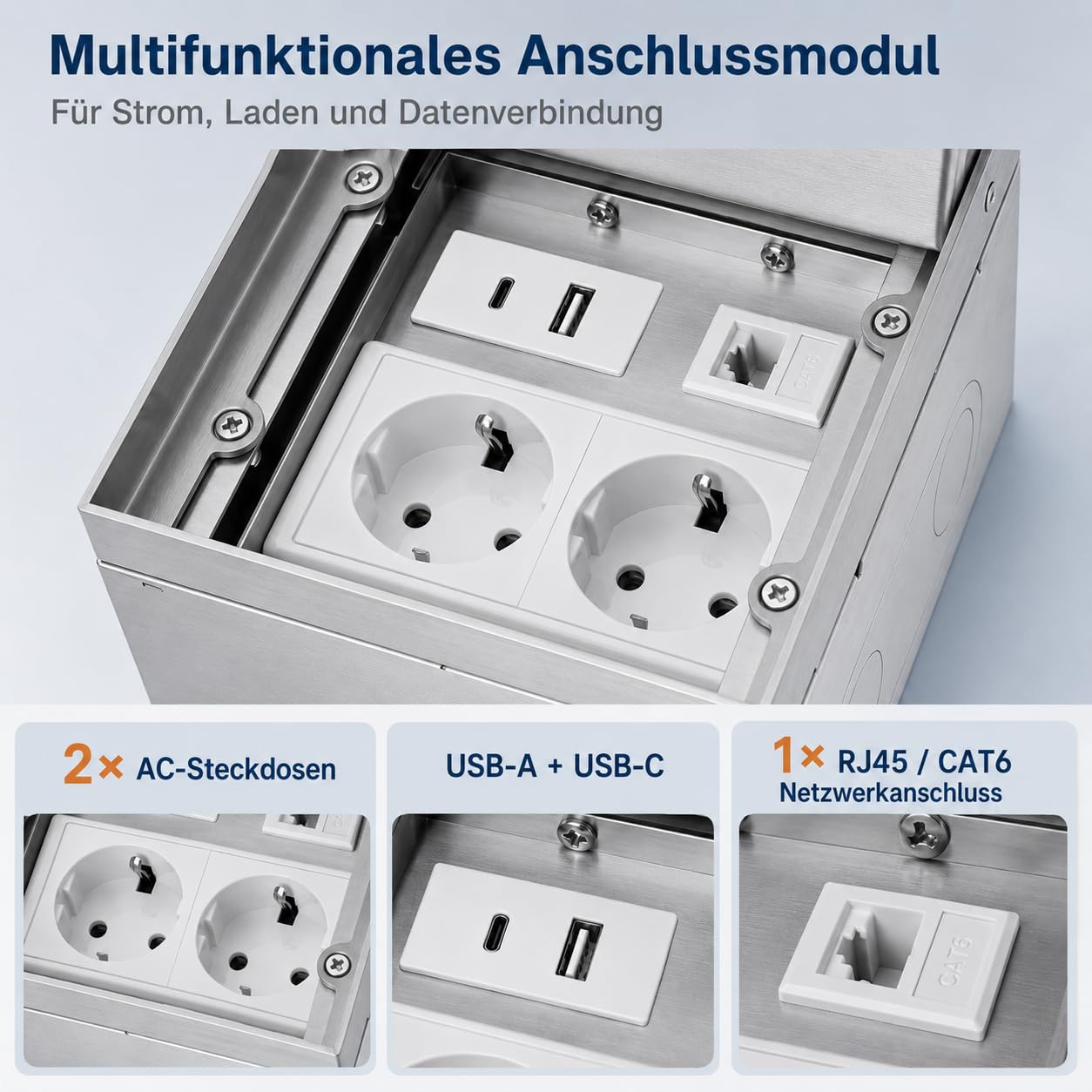 Bodentank Bodensteckdose, Edelstahl-Einbausteckdose, Klappdeckel